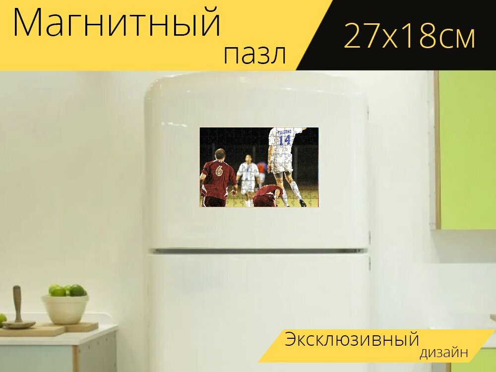 Магнитный пазл "Футбольный, футбол, виды спорта" на холодильник 27 x 18 см.