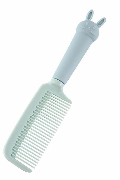 Расческа плоская с прорезиненной ручкой и объемным элементом "Зайчик", 22 х 4.7 см, цвет голубой