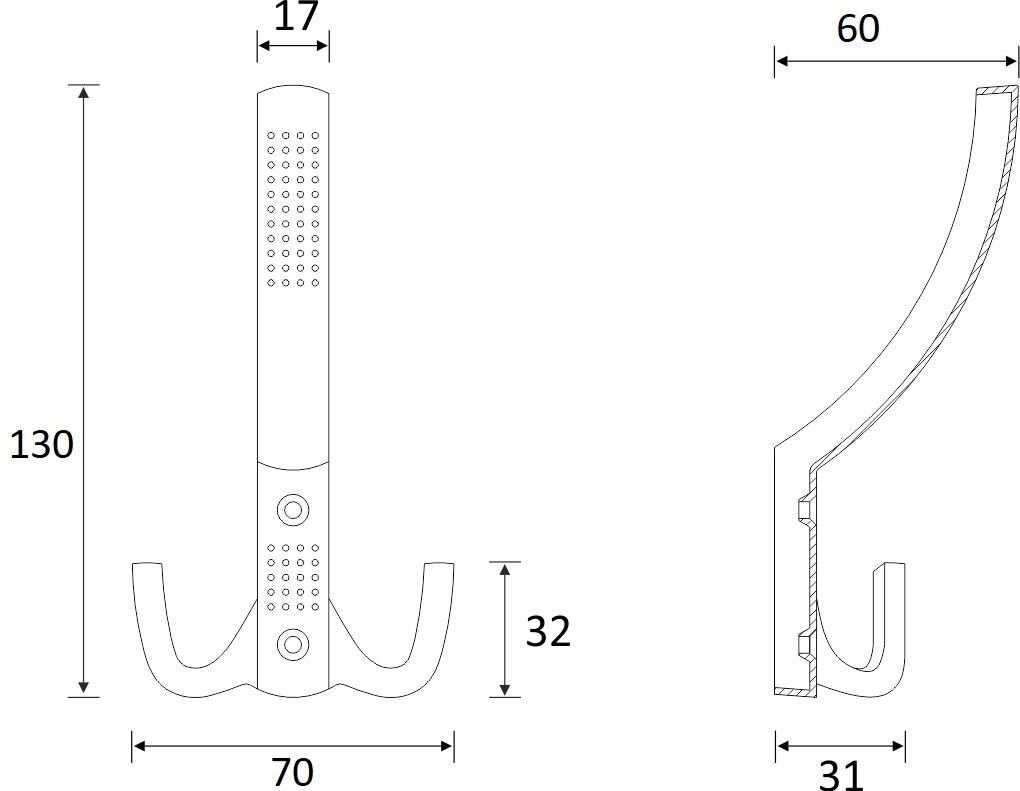 Крючок мебельный трехрожковый BR 71 медь (комплект 8 шт) - фотография № 2