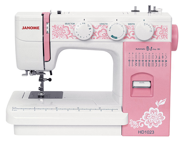 Швейная машина Janome HD1023, вертикальный челнок, 25 операций, жесткий чехол