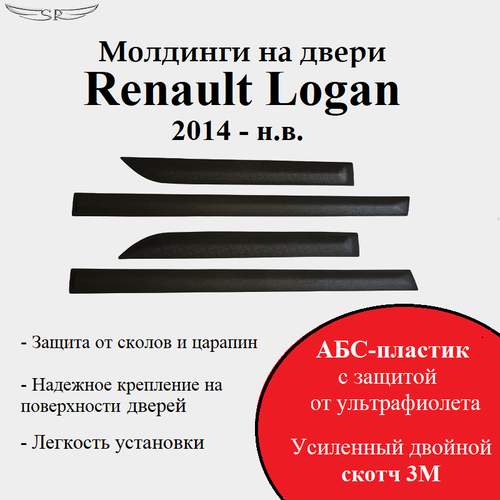 Молдинги на двери (комплект 4 шт) Renault Logan 2014- н. в.