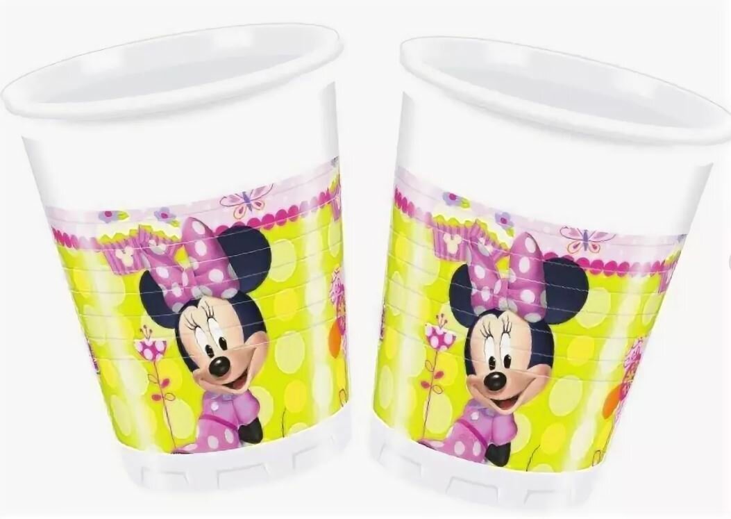 фото Одноразовые детские праздничные пластиковые стаканы Стильная Минни Маус, 200 мл, 8 шт.