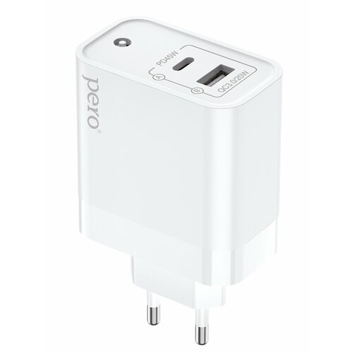 PERO Сетевое зарядное устройство TC15, USB-A QC 3.0 + USB-C PD, 65W white (Белый) сетевое зарядное устройство pero tc15 usb a qc3 0 usb c pd 65w белый