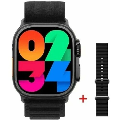 Умные часы 9, Smart Watch HW9 ULTRA MAX Черные, 2 ремешка, Flupsic умные часы hw9 pro max amoled 3 ремешка smart watch 2 2 ios android черные