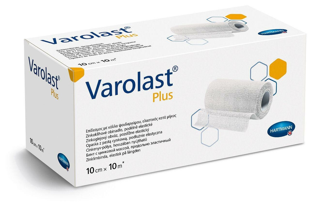 Varolast Plus / Вароласт - бинт эластичный, с цинковой массой, 10 см х 10 м (931585)
