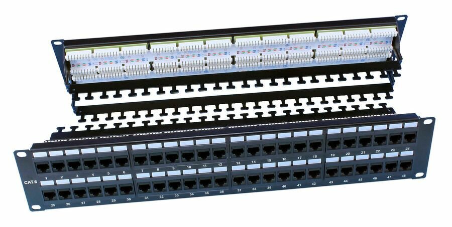 Патч-панель 19" Hyperline, 2U, 48 портов RJ-45, категория 6, Dual IDC, ROHS, цвет черный (задний кабельный организатор в комплекте) - фото №7