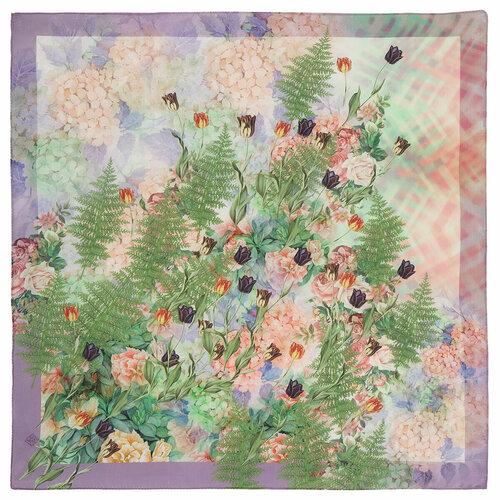 фото Платок павловопосадская платочная мануфактура,65х65 см, коралловый, зеленый