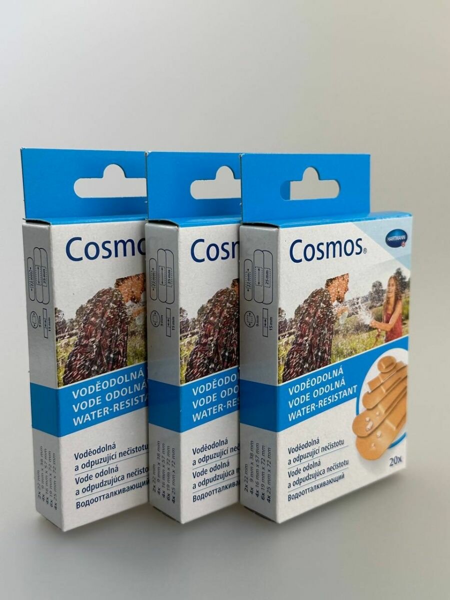 COSMOS Water resistant Пластыри на рану эластичные водоотталкивающие повязки для ран и ссадин 5 размеров - 3 упаковки