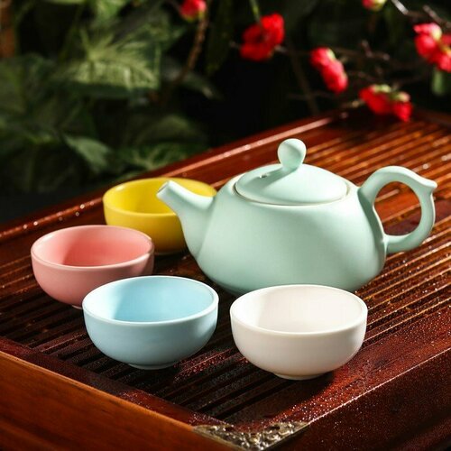 Набор для чайной церемонии керамический «Утро», 5 предметов: 4 пиалы 50 мл, чайник 200 мл (комплект из 2 шт)