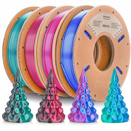 Набор из 4 катушек 0.25 кг пластика PLA Silk Dual Color 1,75 мм (Eryone) разных цветов - Тип 3 pla silk copper 1 75 мм 1 кг eryone медь