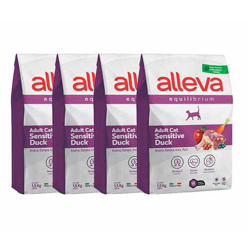 ALLEVA Полнорационный корм SENSITIVE для взрослых кошек с уткой. 1,5 кг. х 4 шт.