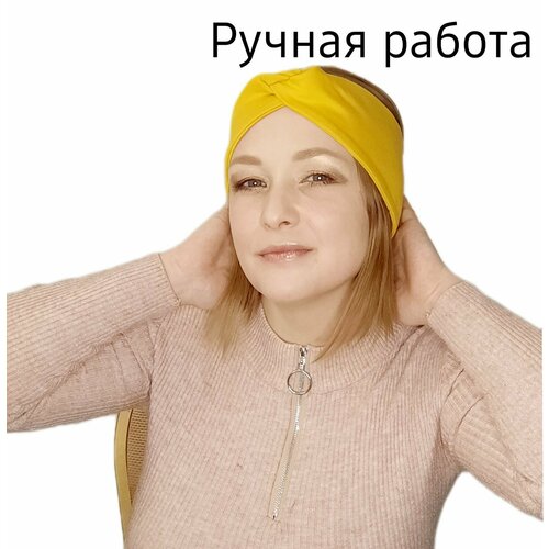 фото Повязка повязка на голову женская, хлопок, размер onesize, горчичный нет бренда