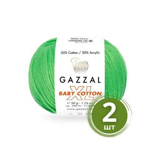 Пряжа Gazzal Baby Cotton XL (Беби Коттон XL) - 2 мотка Цвет: 3466 Зеленое яблоко 50% хлопок, 50% акрил, 50 г 105 м