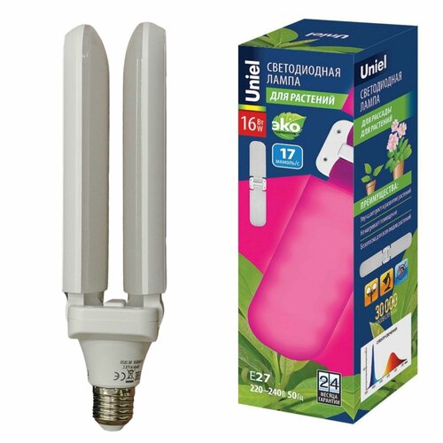Фито лампа светодиодная Uniel для растений E27 16W
