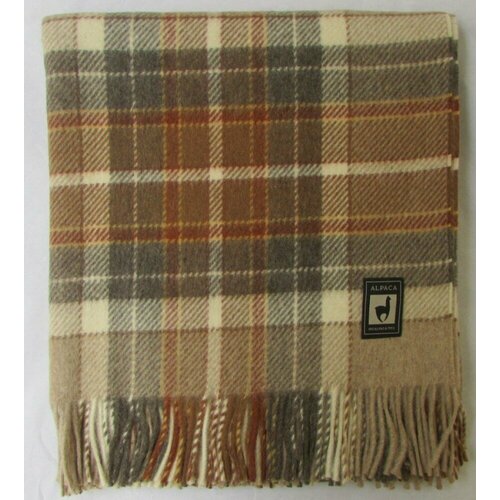 Шерстяной плед INCALPACA коричневый в клетку с бахромой 150x200