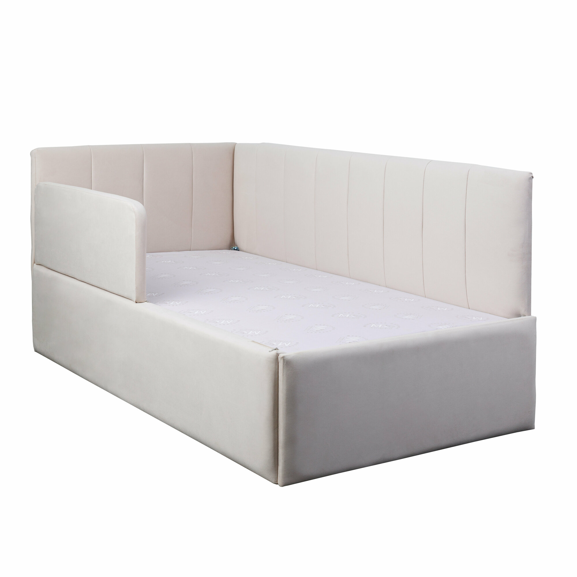 фото Кровать-диван Хагги 160*80 бежевая с ящиком для хранения и защитным бортиком