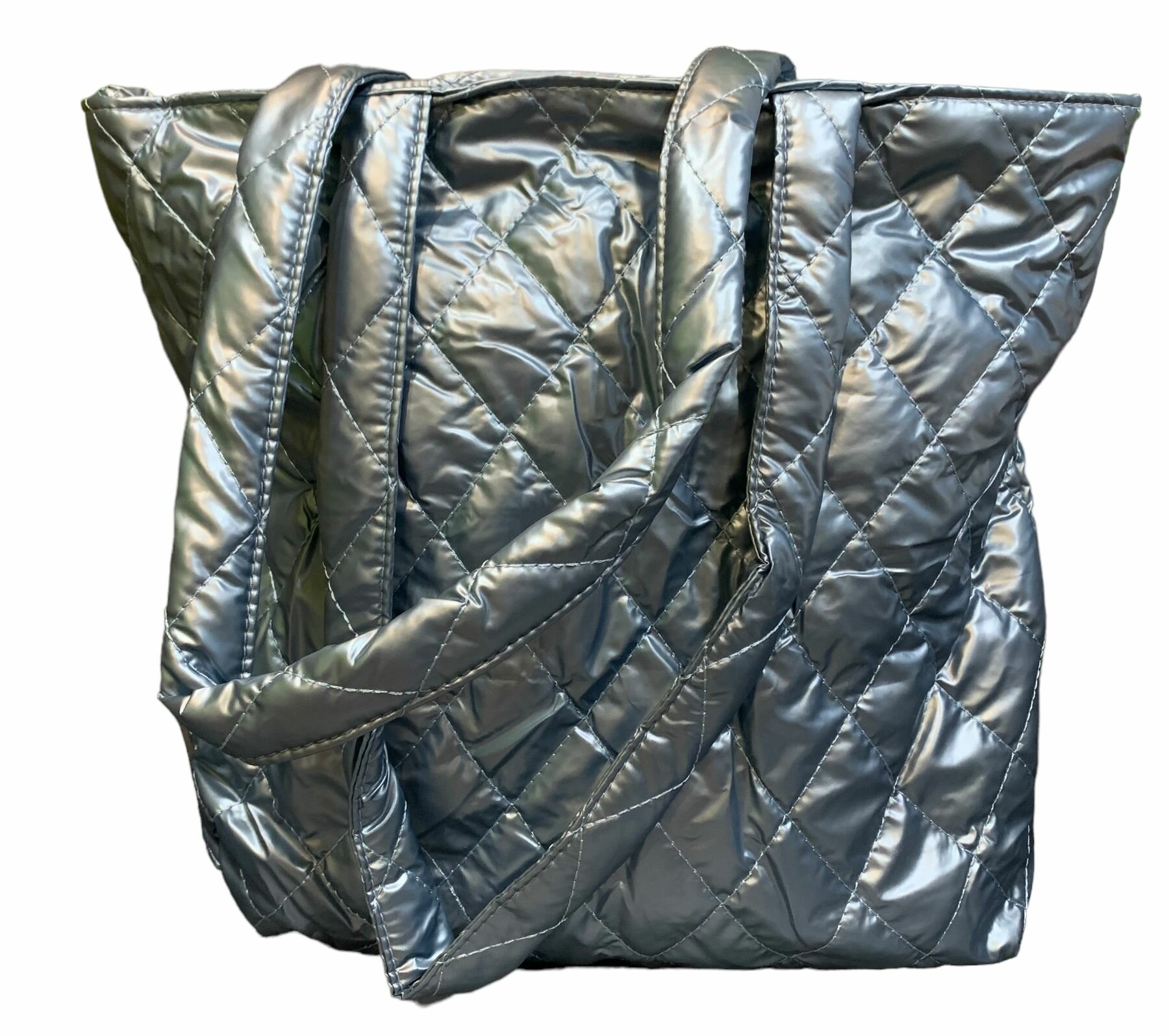 фото Сумка- шоппер стеганая/Сумка шоппер/Сумка на плечо/Женская сумка/Серая с переливом