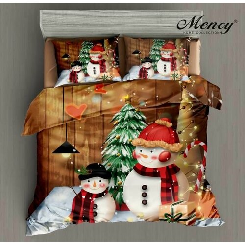 Новогоднее постельное бельё Mency, 1,5 спальный, Сатин - Друзья снеговички