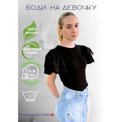 фото Боди zara для девочек, на кнопках, размер 152, черный