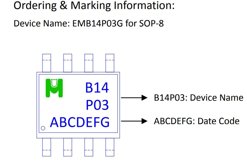 Микросхема EMB14P03G P-Channel MOSFET 30V 12A SOT8