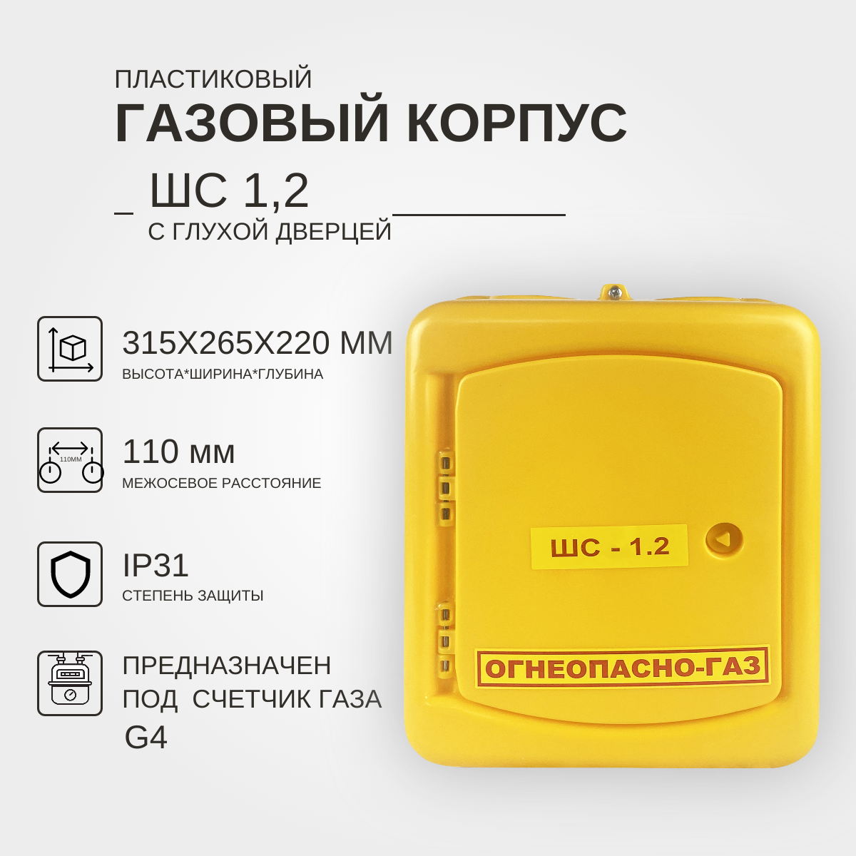 Корпус под газовый счётчик ШС-12 пл. с глухой дверцей IP 31 (315х265х220мм) KRZMI