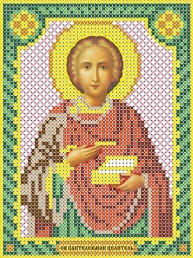 Схема для вышивания бисером (без бисера), икона "Святой Пантелеймон Целитель" 12х16 см