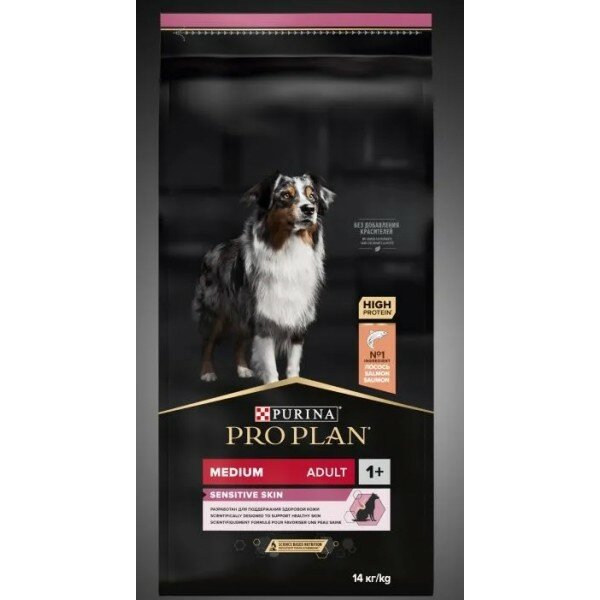 фото Pro Plan (12,0+2,0 кг) Pro Plan Adult Medium гипоал корм для взр. собак ср. пород лосось и рис, 14 кг
