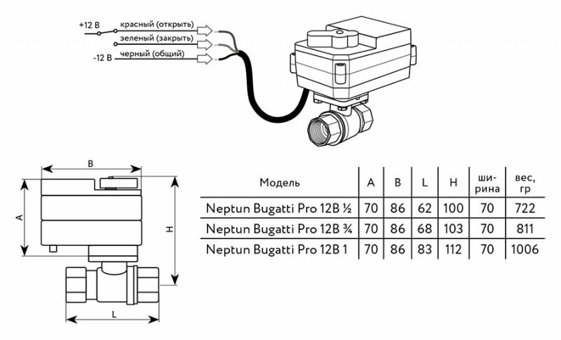 Кран шаровый Neptun Bugatti Pro 12В латунь