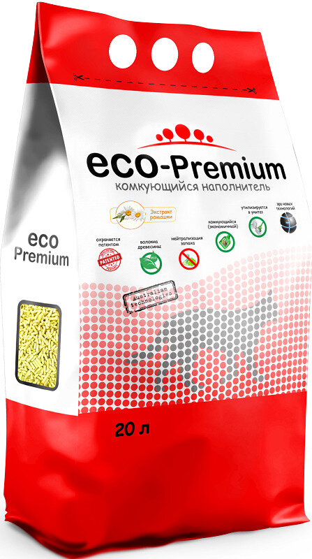 Наполнитель для кошачьего туалета ECO-Premium с ароматом ромашки, древесный комкующийся, 20 л