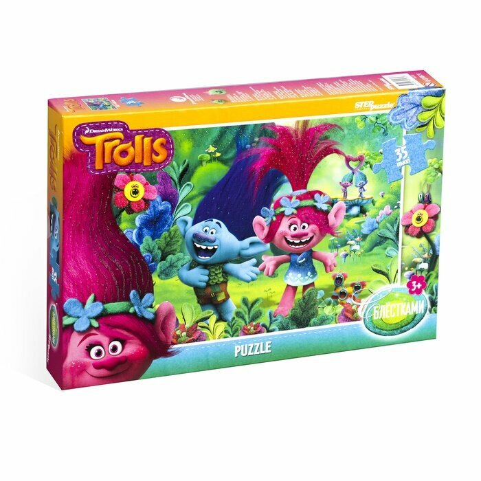 Пазлы Step Puzzle MAXI "Trolls. Глиттер", (DreamWorks), 35 деталей (91232)