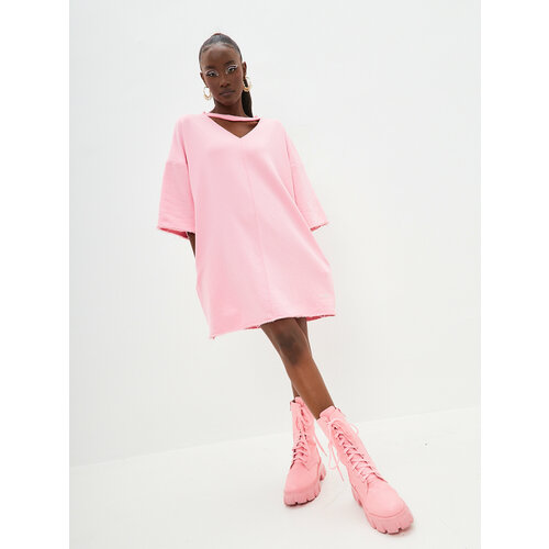 фото Платье-толстовка хлопок, оверсайз, мини, размер onesize, розовый apparel studio