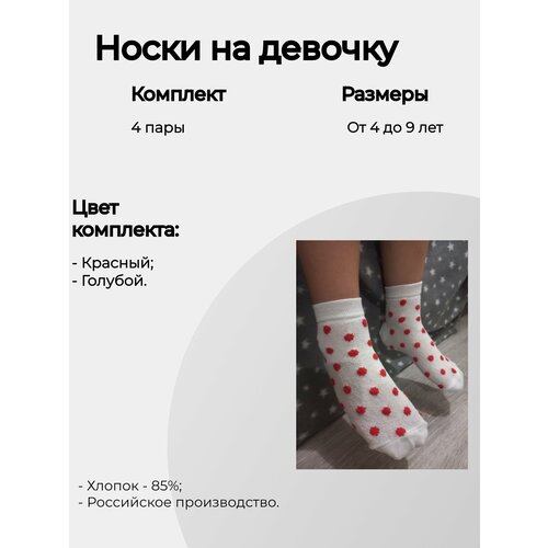 фото Носки лидер 4 пары, размер 18-20, голубой, красный
