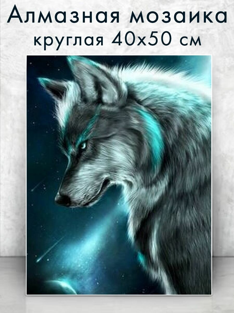 Алмазная мозаика (круг) "Грозный волк" 40х50 см
