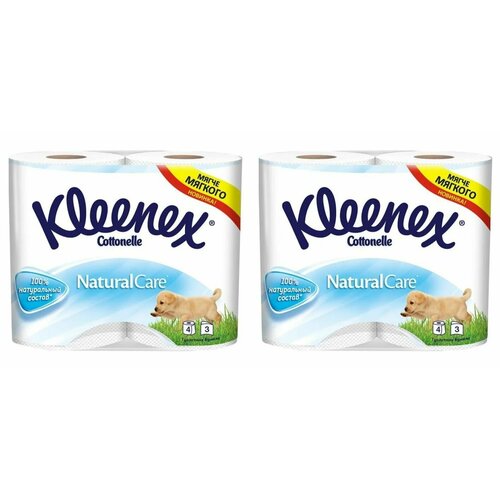 Kleenex Туалетная бумага Natural Чистота облаков, 3 слоя, 4 рулона в упаковке, 2 уп