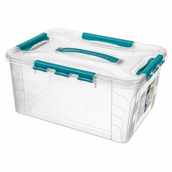 Ящик для хранения универсальный с замками "GRAND BOX", голубой, 39*29*18см, 15,3л