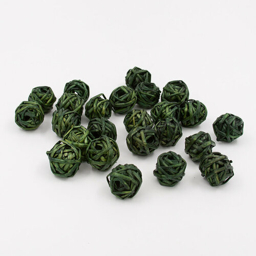 Набор шаров из ротанга зеленых для декора 3 см, 24 шт