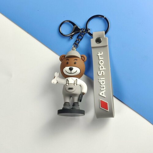 фото Брелок oбъемный брелок автомобильный, брелок на ключи, сумку, рюкзак/ audi/ мишка механик/ ауди, audi, коричневый, белый нет бренда