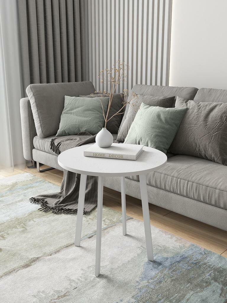 фото Круглый журнальный столик в стиле лофт белый дуб вотан