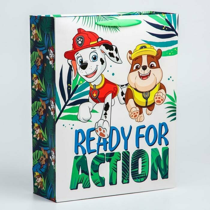 Подарочный пакет Щенячий Патруль ламинированный, вертикальный, "Ready for action", 31х40х11 см