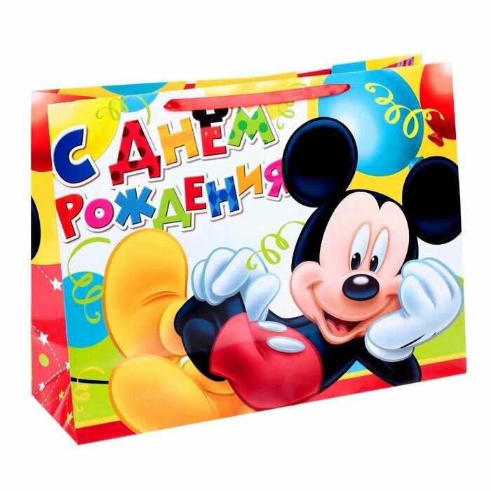 Подарочный пакет Disney ламинированный, горизонтальный, "Веселого праздника!", Микки Маус, 46*61 см
