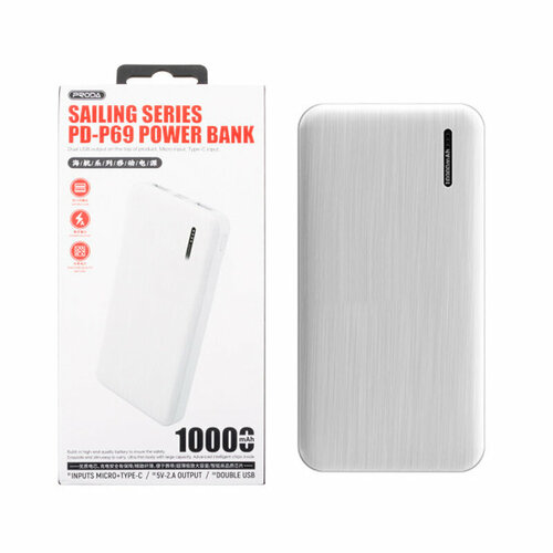 Внешний аккумулятор Power Bank Proda PD-P69 для 10000mAh 10W 2USB MicroUSB Type-C белый 124000₽