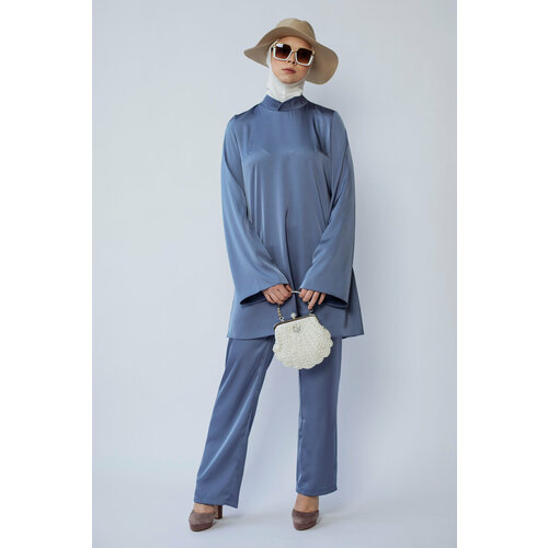 фото Костюм hayat, туника и брюки, классический стиль, свободный силуэт, размер 44 (s), голубой