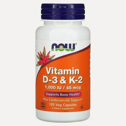 Изображение товара NOW Foods, витамины D3 и K2, 120 растительных капсул