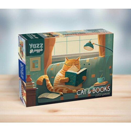 фото Пазл для взрослых yazz 1000 деталей: кот и книги yazz puzzle