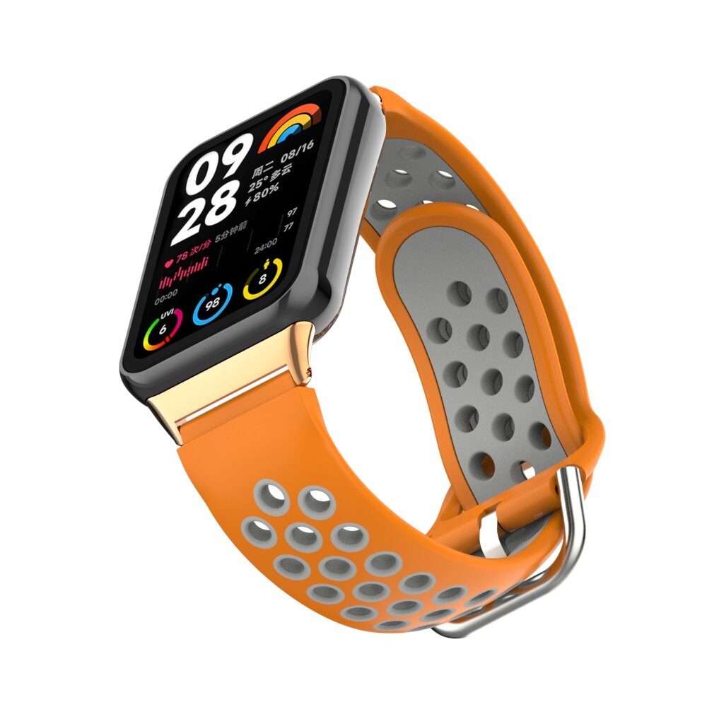 Двухцветный силиконовый ремешок для Xiaomi Mi Band 8 Prо, серо-оранжевый — фото 3
