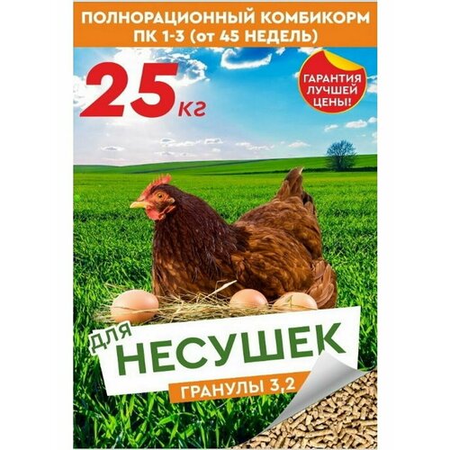 Полнорационный комбикорм для кур-несушек от 45 недель ПК 1-3 (гранулы 3,2) 25 кг.