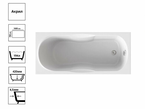 Ванна РИО 160 +Универсальный каркас для прямоугольных ванн 160х70-75+Экран 1600