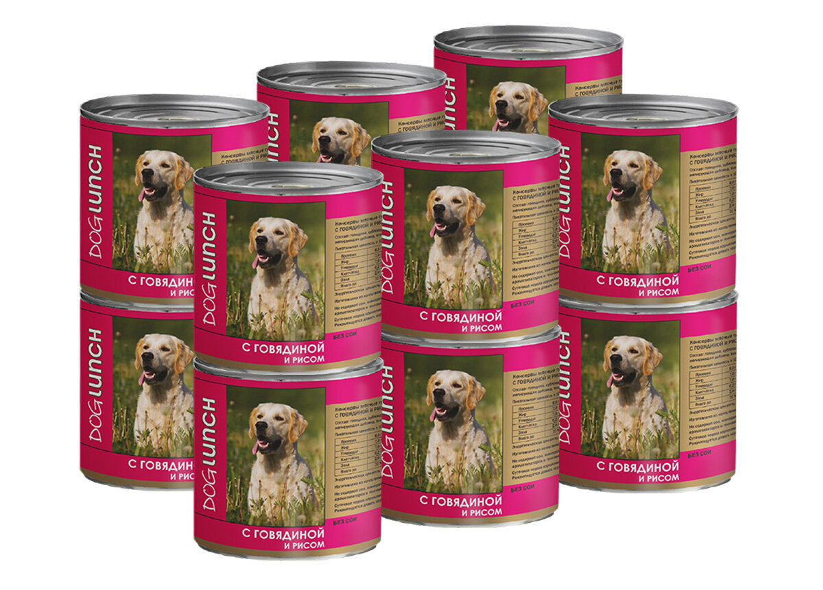 DOG LUNCH для взрослых собак с говядиной и рисом (750 гр х 12 шт)