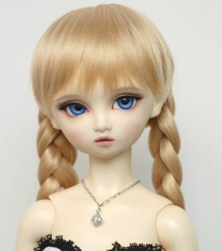 DollGa Wig LR-031_M (Парик с косами и чёлкой каштановый размер 7-8 дюймов для БЖД кукол)