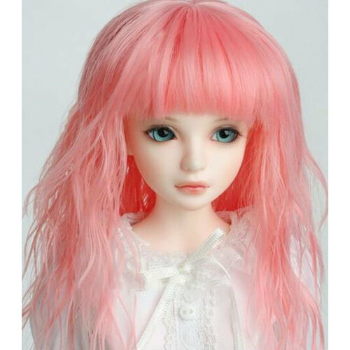 Парик Iplehouse IHW_S021(Длинный волнистый парик розовый размер 17-20 см для кукол Иплхаус) парик розовый волнистый